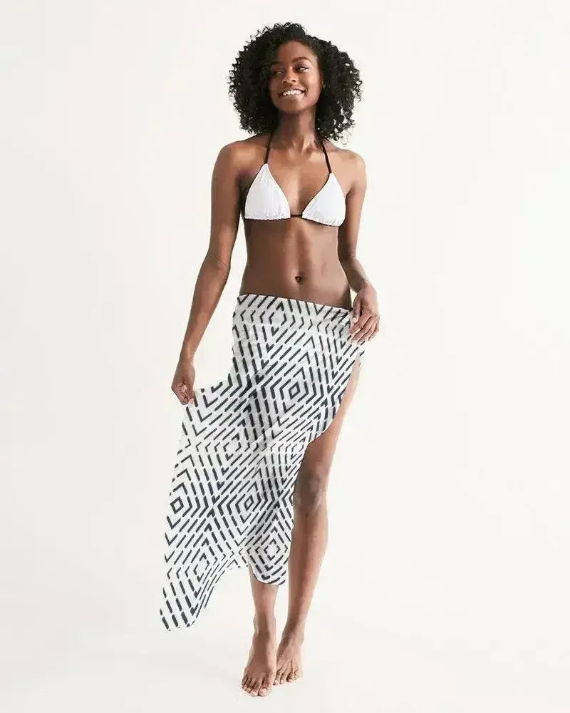 Sheer Swimsuit Cover Up Abstract Print Black and White - Femstylo
