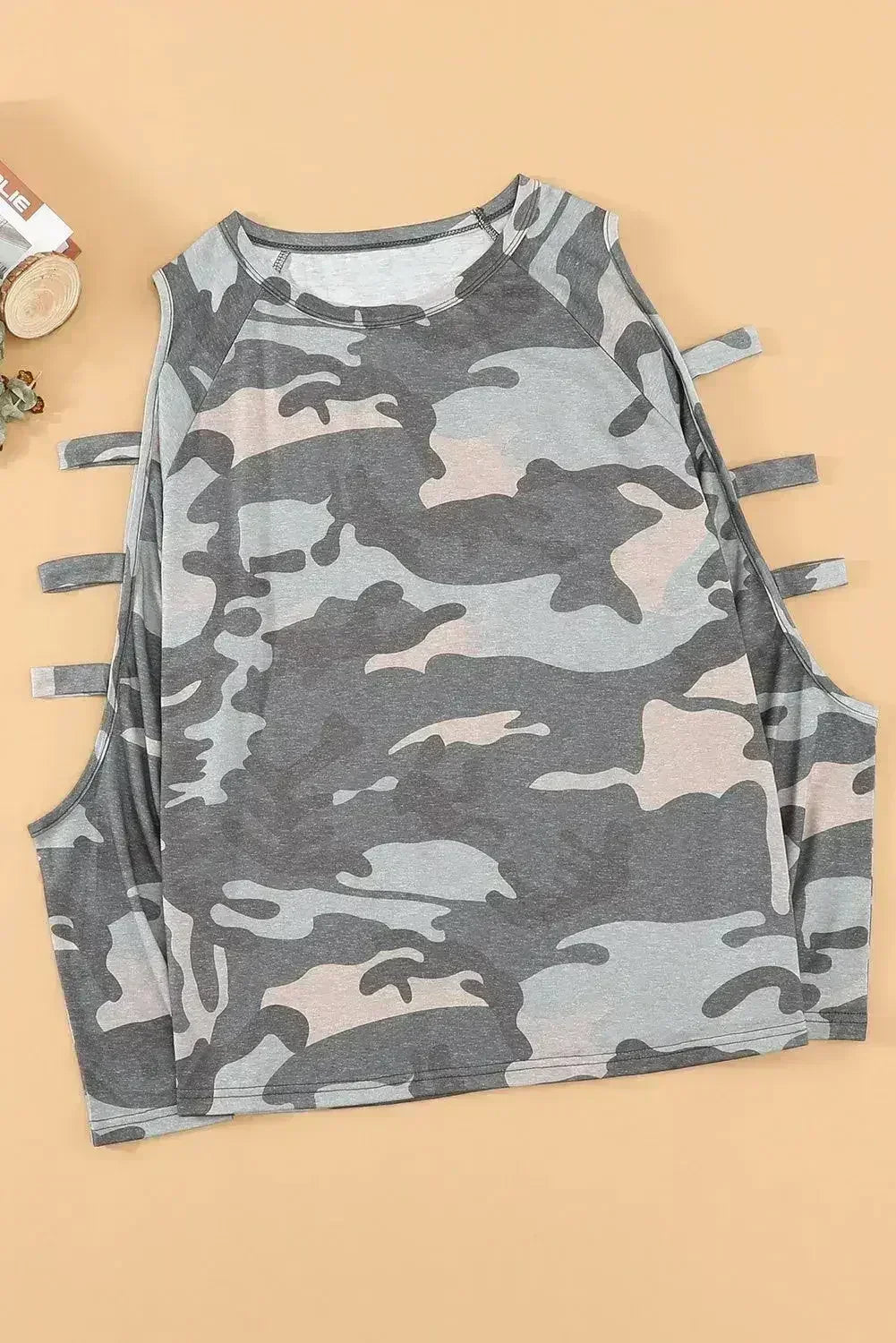 Camouflage Shoulder To Hollow Out Long Sleeve Top - Femstylo