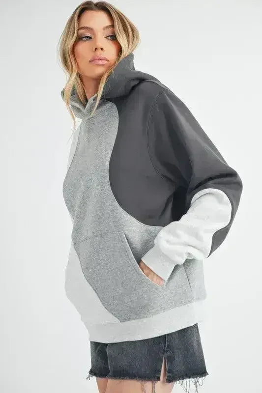 Aemi + Co Color Block Hoodie with Kangaroo Pocket - Femstylo