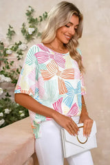 Sky Blue Bowknot Print Waffle Loose Tee - Femstylo