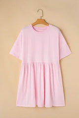 Sky Blue Solid Color Pocket Raw Edge Babydoll Dress - Femstylo