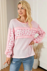 Pink Leopard Patchwork Waffle Top - Edgy Knitwear | Femstylo - Femstylo
