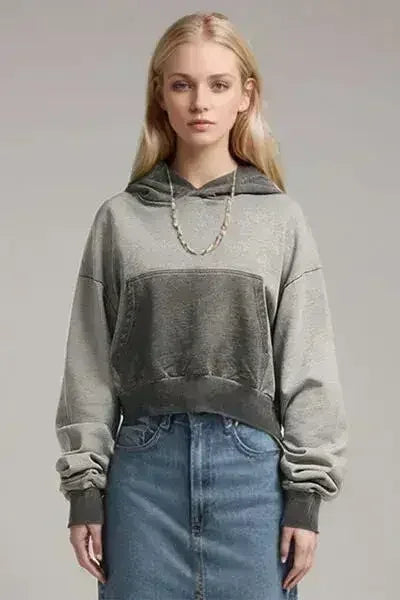 Basic Bae Kangaroo Pocket Long Sleeve Cropped Hoodie - Femstylo