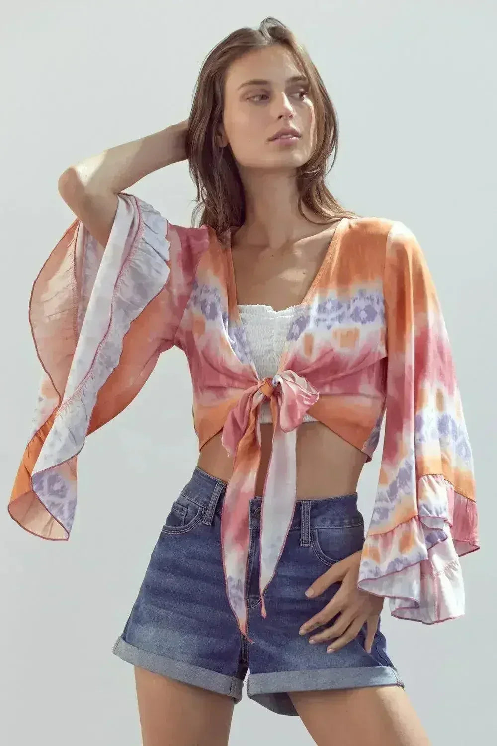 Bell-Sleeve Tie-Dye Crop Top – Flowy Sleeves & Stylish Design - Femstylo
