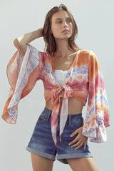 Bell-Sleeve Tie-Dye Crop Top – Flowy Sleeves & Stylish Design - Femstylo
