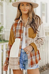 Plaid Color Block Patchwork Shirt Jacket with Pocket - Femstylo