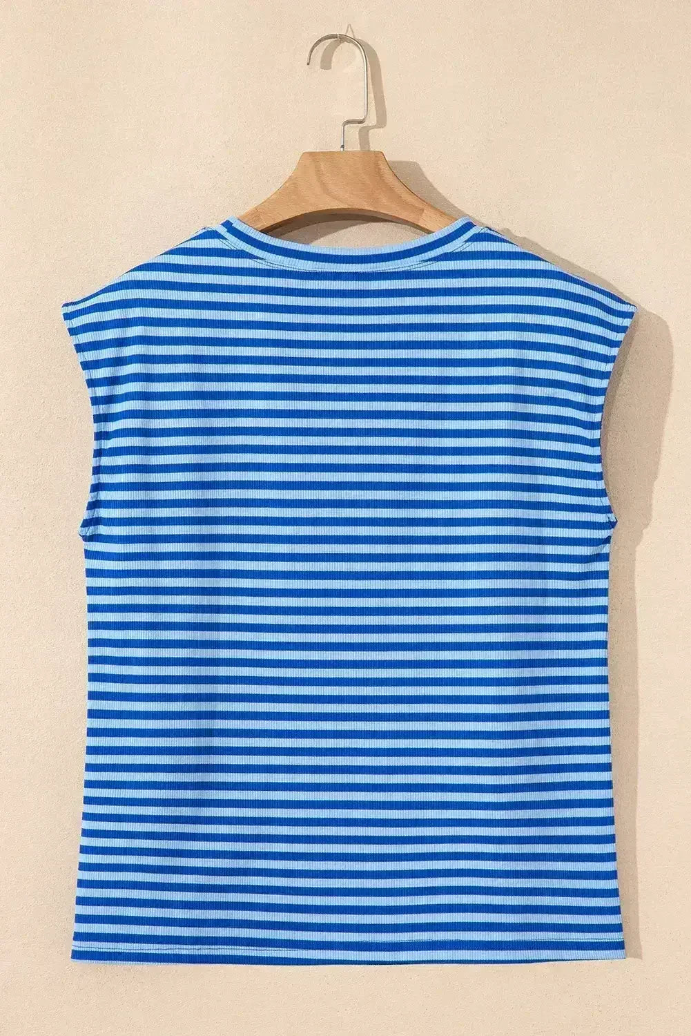 Black Stripe Ribbed Cap Sleeve Round Neck T Shirt - Femstylo
