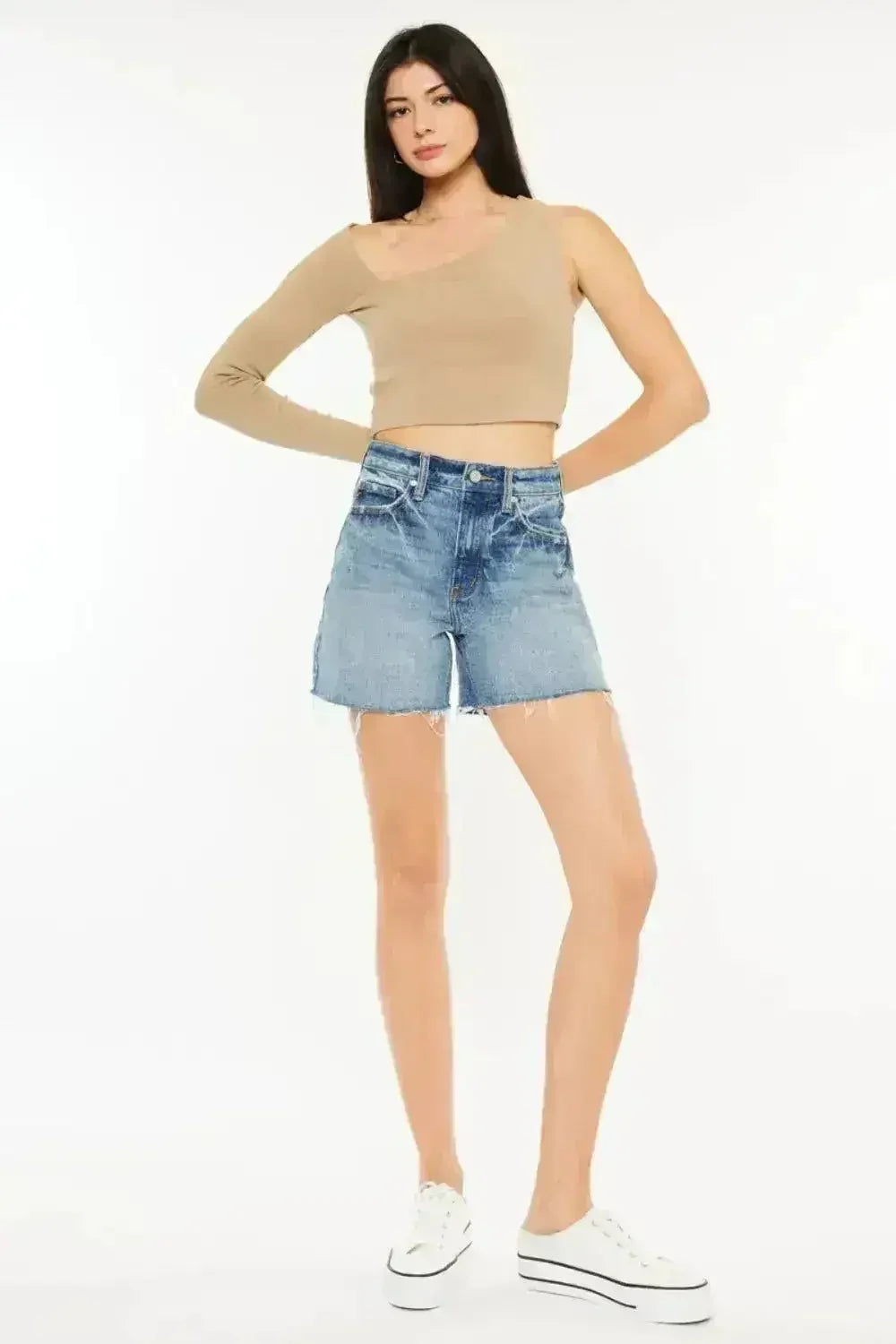 Kancan Full Size Raw Hem High Waist Denim Shorts - Femstylo