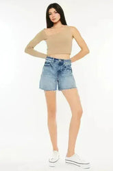 Kancan Full Size Raw Hem High Waist Denim Shorts - Femstylo