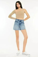 Kancan Full Size Raw Hem High Waist Denim Shorts - Femstylo