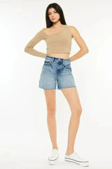 Kancan Full Size Raw Hem High Waist Denim Shorts - Femstylo