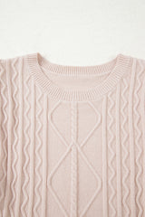 Parchment Cable Knit Ruffle Detail Contrast Floral Sleeve Patchwork Sweater