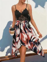 Lace Patchwork Printed V-Neck Dress - Femstylo