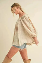 Aemi + Co Off-Shoulder Balloon Sleeve Blouse - Femstylo