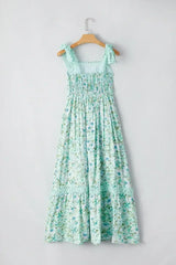 Green Floral Lace Tied Strap Empire Waist Maxi Dress - Femstylo