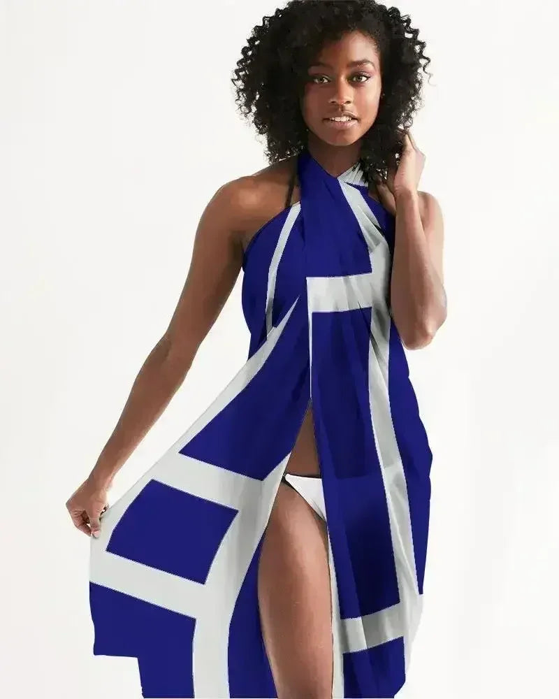 Sheer Sarong Swimsuit Cover Up Wrap / Geometric Dark Blue and White - Femstylo