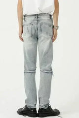 Distressed Side Zip Jeans with Pockets - Femstylo