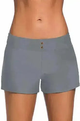 Women Gray Eyelets Waistband Swim Boyshorts - Femstylo