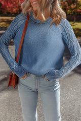 Ashleigh Blue Cable Knit Raglan Sleeve Casual Sweater