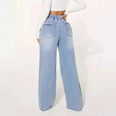 25 Edition – High Waist Drawstring Wide Leg Jeans – Light Blue - Femstylo