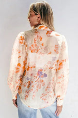 White Balloon Sleeve Floral Shirt - Loose Fit Blouse | Femstylo - Femstylo