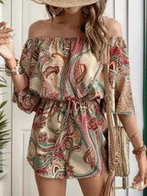 Printed Off Shoulder Half Sleeve Romper - Femstylo