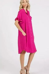 Mittoshop Button Down Flounce Sleeve Dress with Pockets - Femstylo