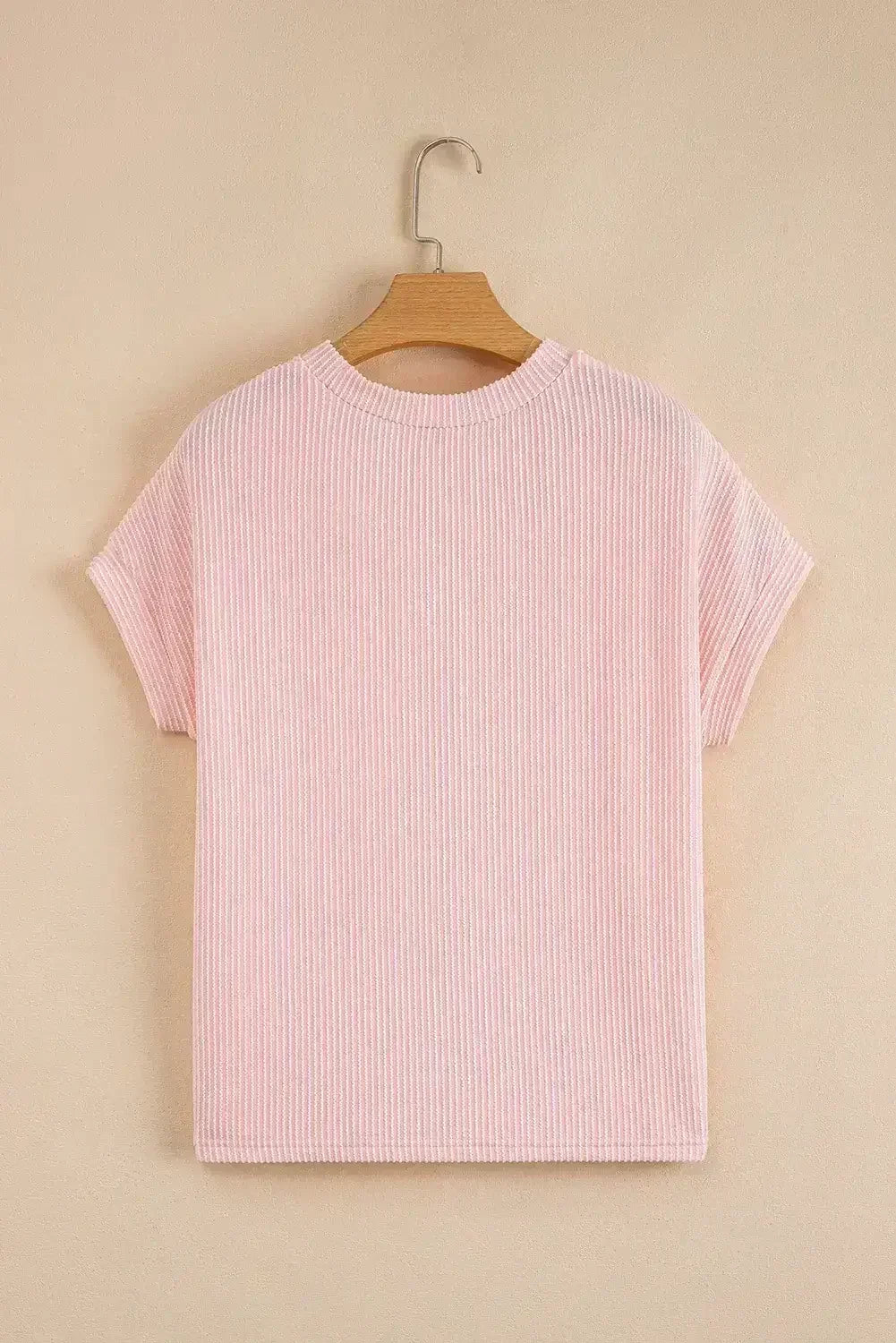 Pink Corded Colorblock Pocket Crew Neck T Shirt - Femstylo