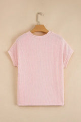Pink Corded Colorblock Pocket Crew Neck T Shirt - Femstylo