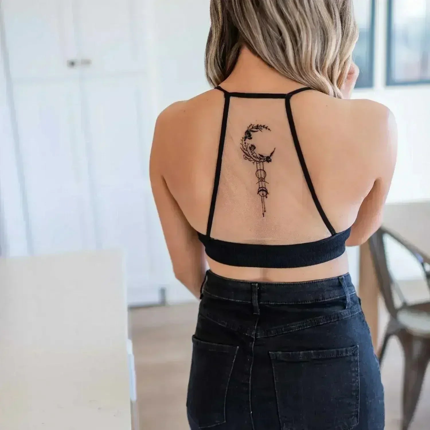 Crescent Moon Dream Catcher Tattoo Mesh Bralette - Femstylo