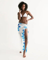 Sheer Mosaic Squares Blue and White Swimsuit Cover Up - Femstylo