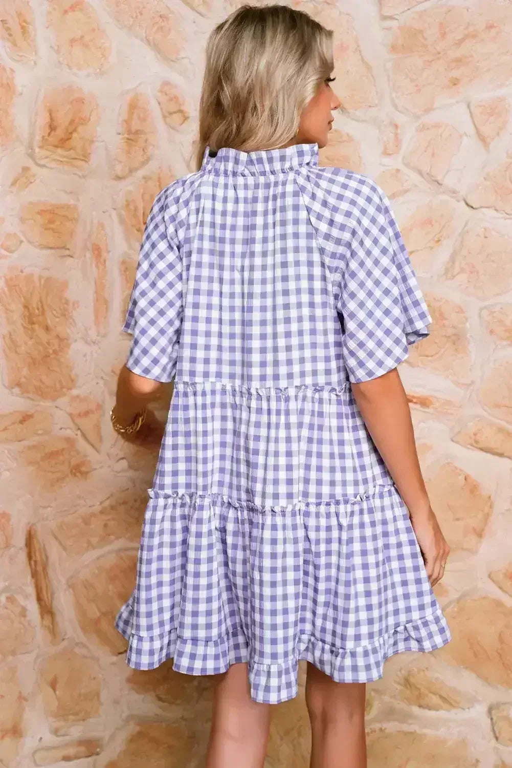Lavendula Plaid Frill Tiered Mini Dress - Femstylo