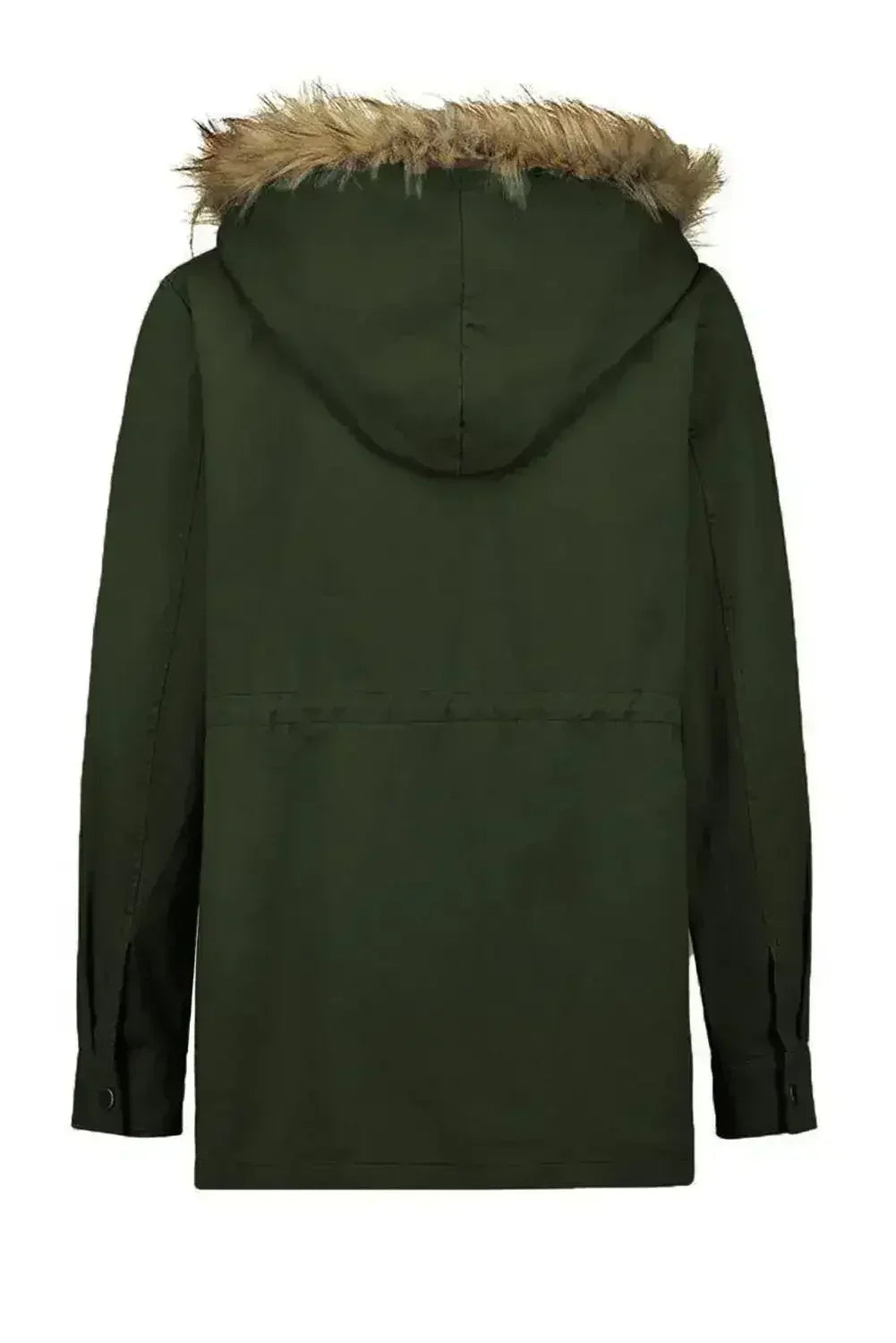 Zipper Snaps Pocket Plush Hooded Parka Jacket - Femstylo