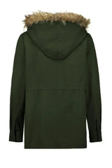 Zipper Snaps Pocket Plush Hooded Parka Jacket - Femstylo