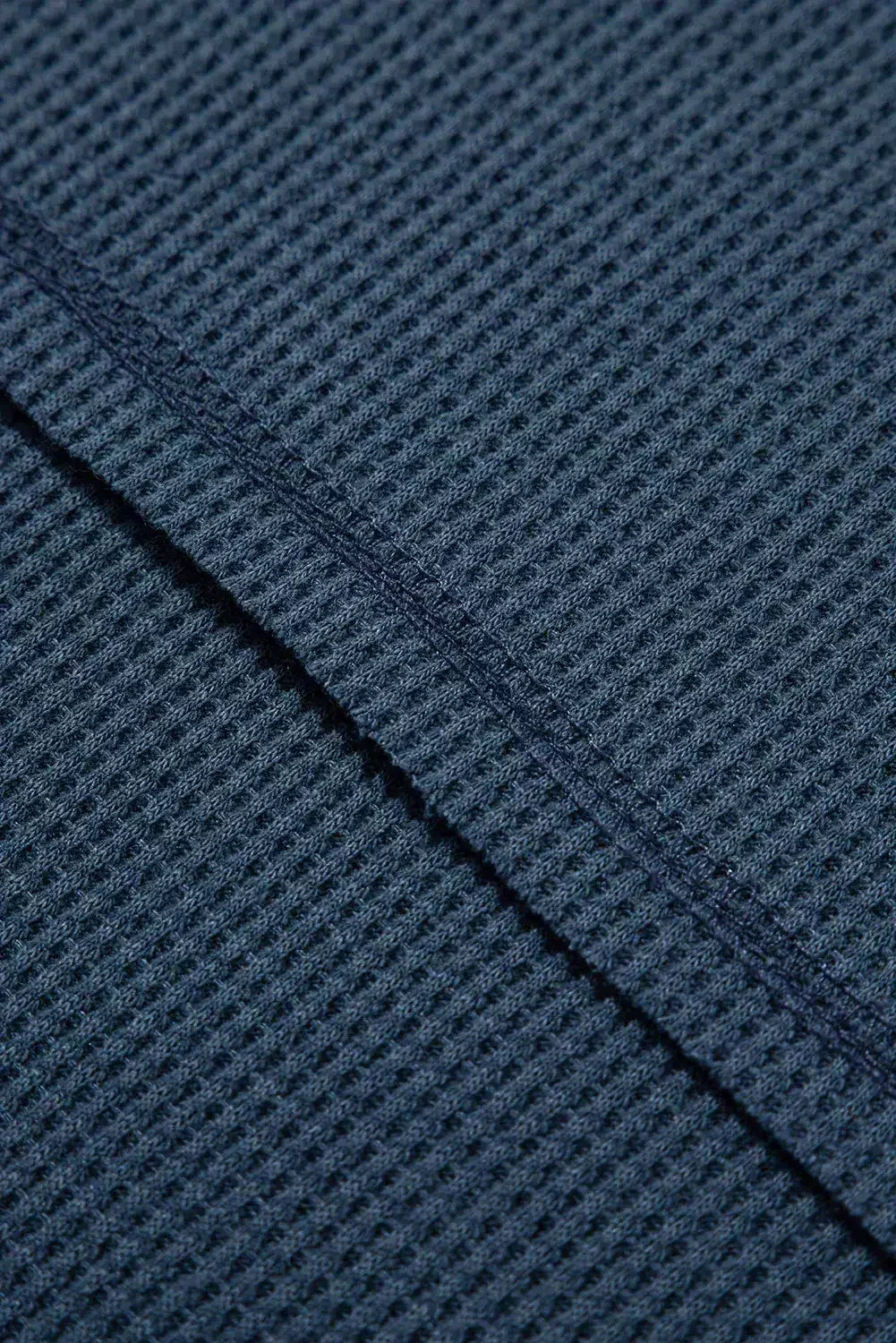 Blue Exposed Seam Drop Sleeve V Neck Waffle Textured Top - Femstylo