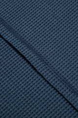 Blue Exposed Seam Drop Sleeve V Neck Waffle Textured Top