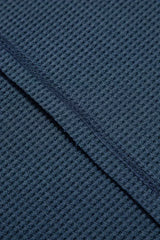 Blue Exposed Seam Drop Sleeve V Neck Waffle Textured Top - Femstylo