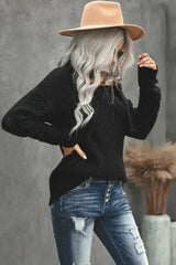 Winter Black Strapped Cut out Shoulder Turtleneck Sweater - Femstylo