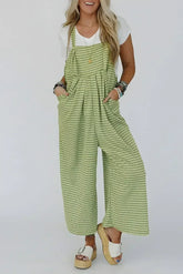 Green Gingham Wide Leg Pockets Loose Overall - Femstylo