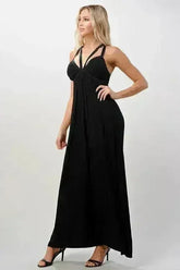 Strappy V-Neck Maxi Dress with Flowy Silhouette - Femstylo