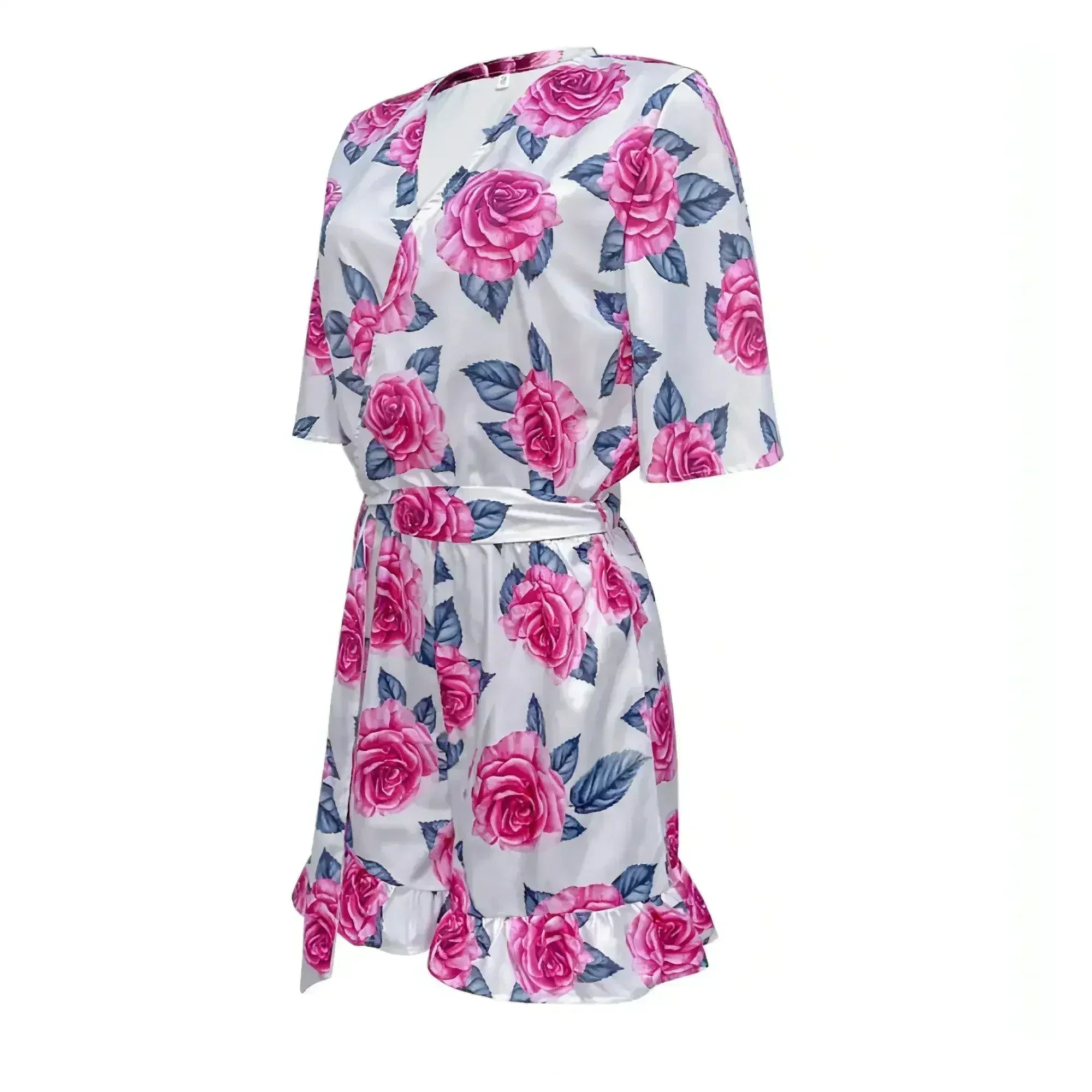 Printed Flared Short-Sleeved Lace-Up Jumpsuit Skirt - Femstylo