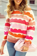 Yellow Wave Striped Balloon Sleeve Drop Shoulder Sweater - Femstylo