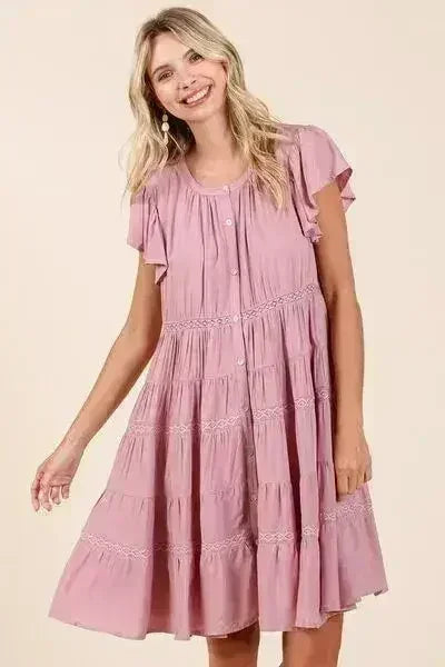 Mittoshop Lace Detail Ruffled Button Down Tiered Dress - Femstylo