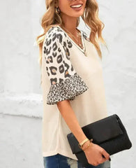 Womens Leopard Print Sleeve Top - Femstylo