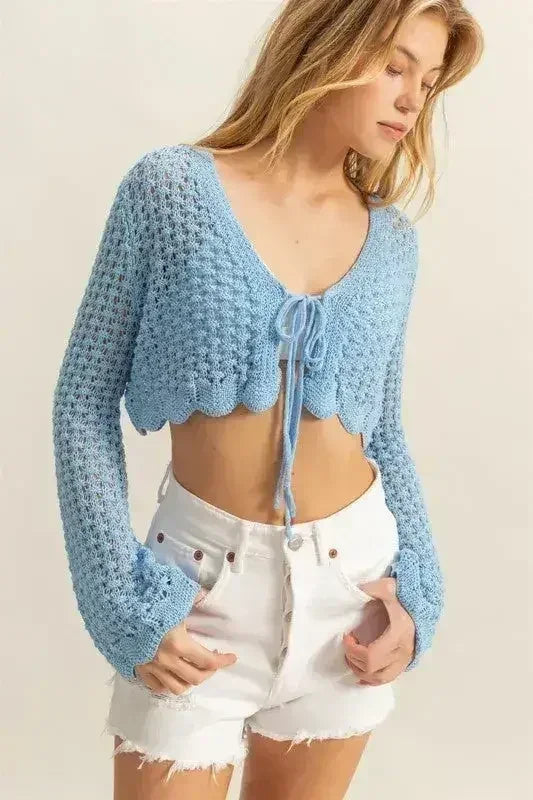 HYFVE Tied Front Crochet Cropped Cardigan - Femstylo