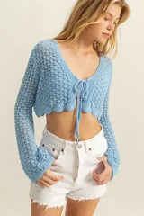HYFVE Tied Front Crochet Cropped Cardigan - Femstylo