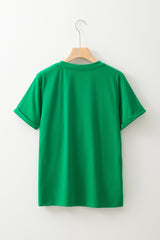 Bright Green Solid Color Basic Crew Neck Tee