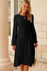 Black Plain Lantern Sleeve Midi Dress