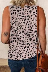 Apricot Allover Leopard Print Round Neck Tank Top - Femstylo