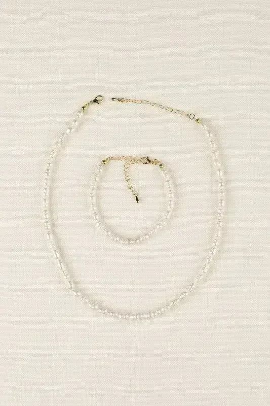 Small-sized natural pearl bracelet, necklace set - Femstylo